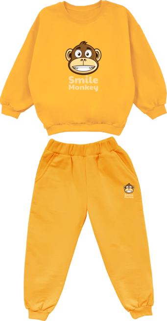 兒童U-Kids微笑猴子大學T上下褲裝套組