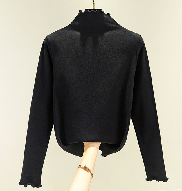 스타 스캘럽 코튼 벨벳 임부 긴팔 목티셔츠