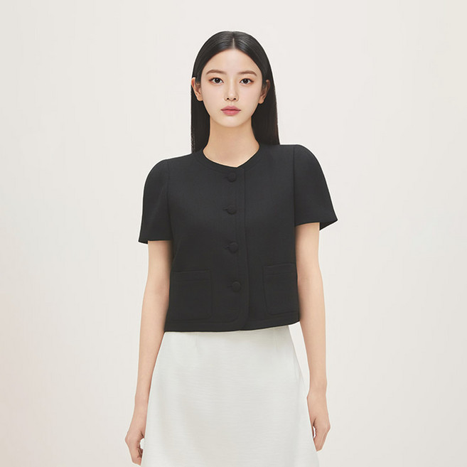 Roem 女款包肩袖粗花呢短袖外套