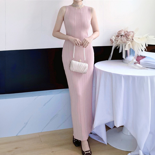 비비에모 피트핏 아이스 골지 민소매 원피스 10409