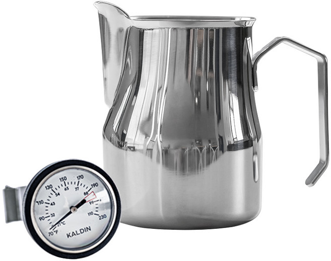 칼딘 프로 스팀피쳐 320ml + 클립형 멀티 온도계 세트, 실버, 1세트