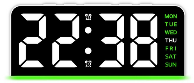 Couselect 氛圍LED數字時鐘 日期桌面時鐘 多功能鬧鐘, 白殼綠燈 數位式