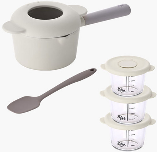 네오플램 유아용 베베 이유식 냄비 + 스패출러 + 이유식 용기 3p 세트, 오프화이트, 1세트