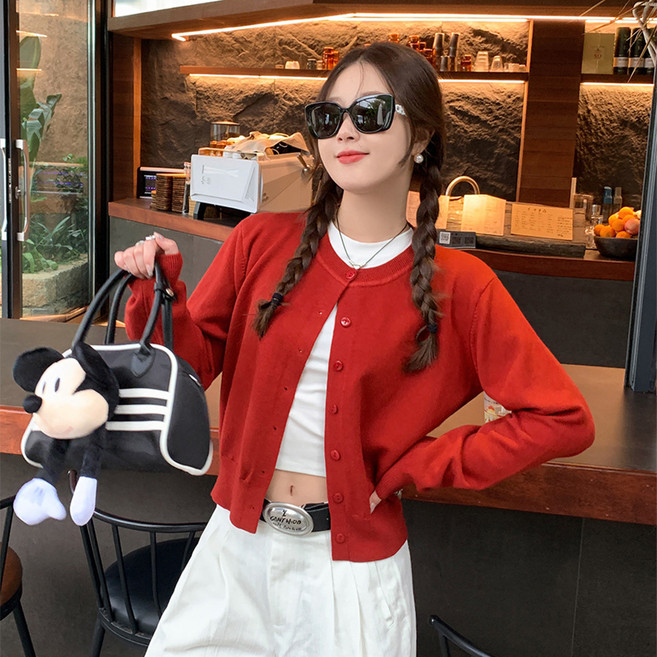 안다로미 여성용 기본소장 봄 베이직 라운드 가디건