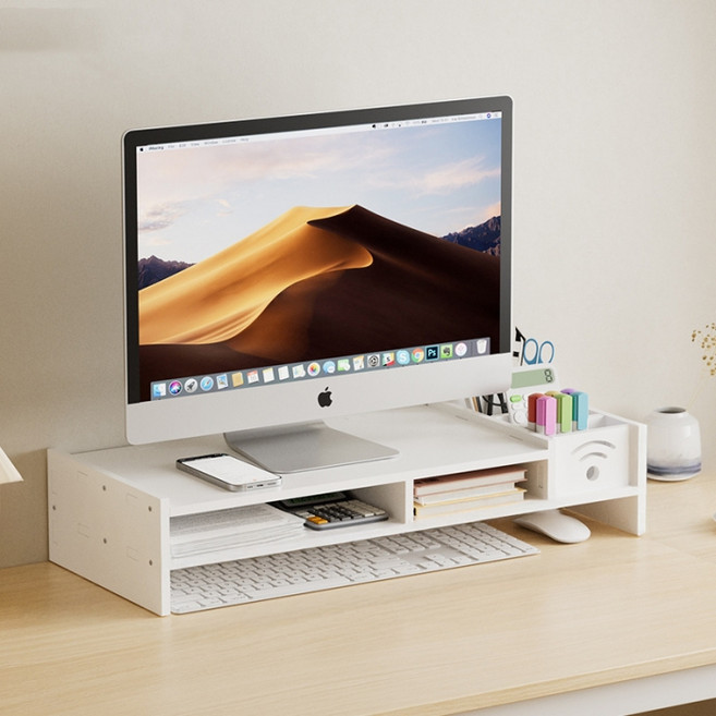 맙소샵 다용도 수납형 2단 노트북 모니터받침대 HR2661, 화이트