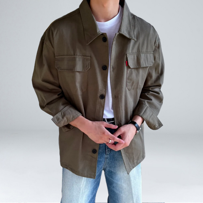 이브클로젯 남성용 오버핏 코튼 단추 카라 트러커 자켓 5130-1