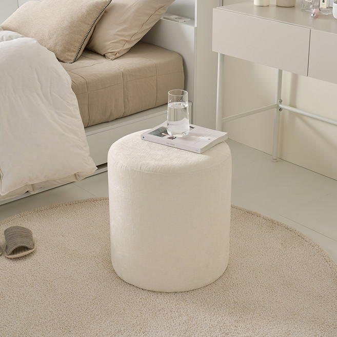 Indie Wood Lounge 圓形布藝化妝臺椅凳椅, 象牙白, 1個