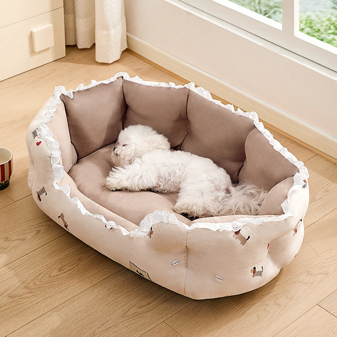 PASTEL PET 寵物幼犬蕾絲坐墊, 1個, 米色