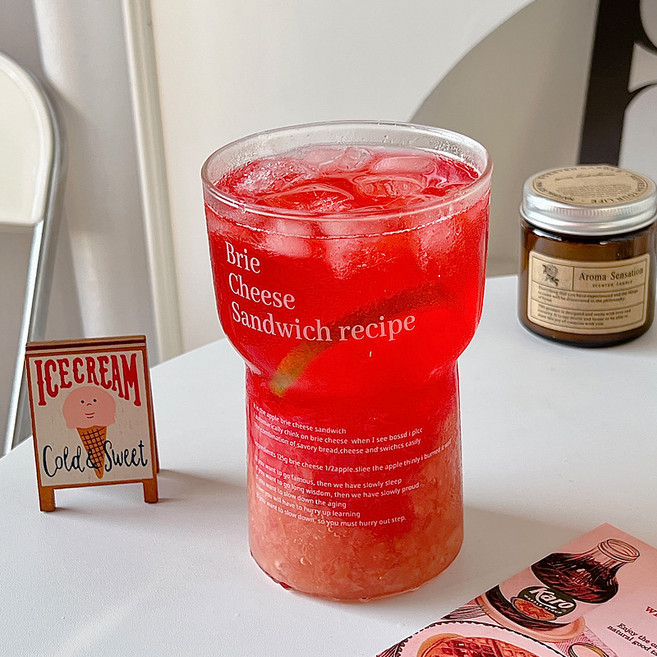 프렌치마르스 레시피 레터링 홈카페 유리 주스잔 550ml, 1개, 화이트