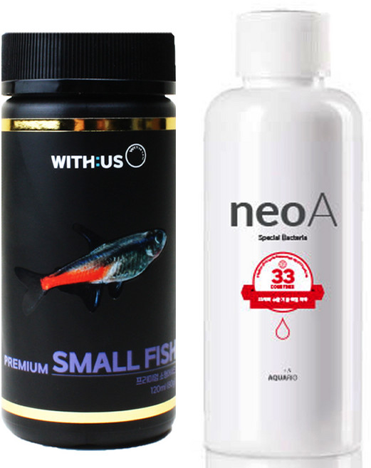 위더스 프리미엄 스몰피쉬 소형 열대어 사료 120ml + 네오 A 생박테리아제 150ml 세트, 1세트