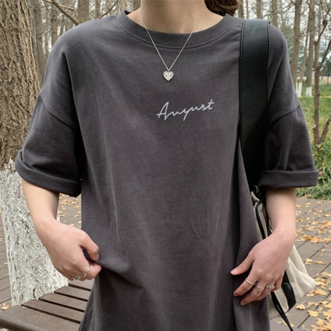 여성용 아이캔심플 감성 레터링 오버핏 코튼 반팔 티셔츠