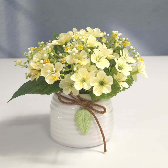 Happy Village 人造金盞花盆栽, 黃色, 1個