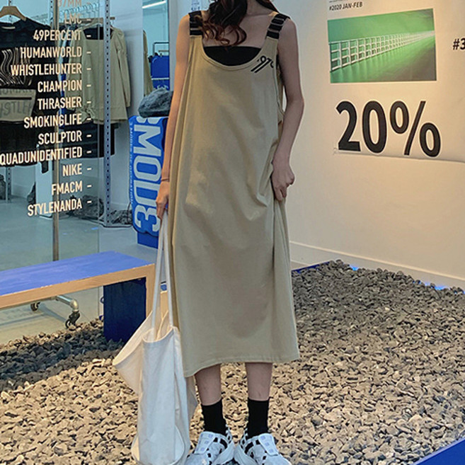 심플한 멜빵 97C 레터 임산부 원피스