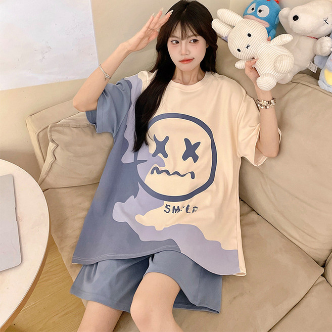 비올라 여성용 잠옷 반팔 티셔츠 + 반바지 세트 Vio0026