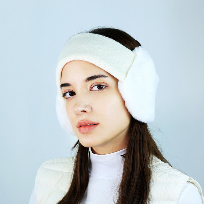 루페오 겨울 방한 니트 퍼 이어머프, 1개, 화이트