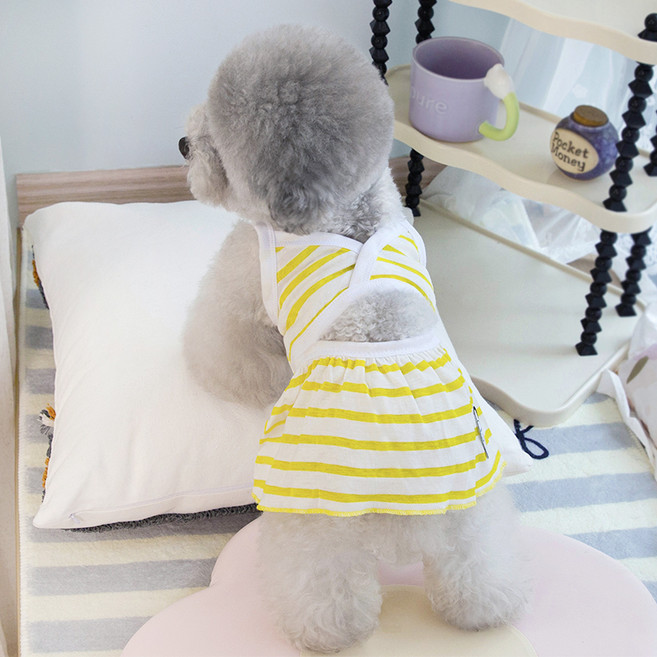 파스텔펫 반려동물 줄무늬 비키니 원피스, 옐로우, 1개