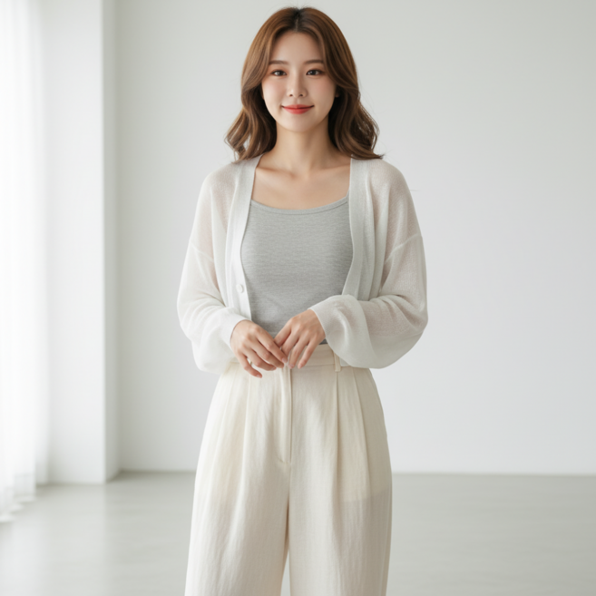 구디프 여성용 얇은소재 루즈핏 볼레로 가디건