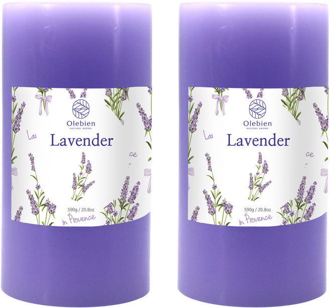 올레비엔 아로마 필라캔들, 라벤더, 590g, 2개