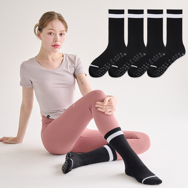 라티아 국산 논슬립 요가 필라테스 라인 포인트 크루삭스 양말 4켤레