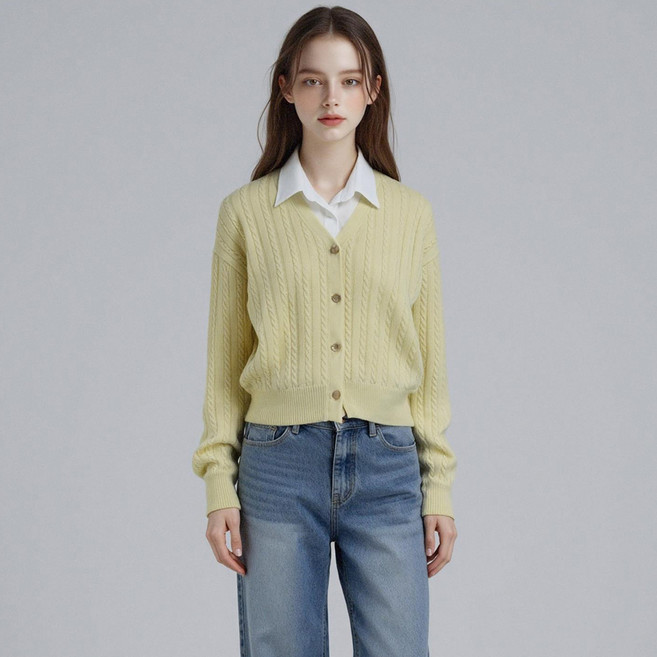 부루앤쥬디 여성용 브이넥 단추 케이블 가디건 BOSBCD521A