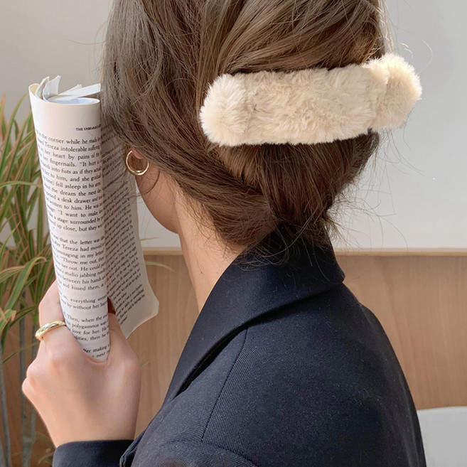 젤루나 밍크 털 컬러 페이크 퍼 일자 헤어 올림머리 악어 집게핀 H-93