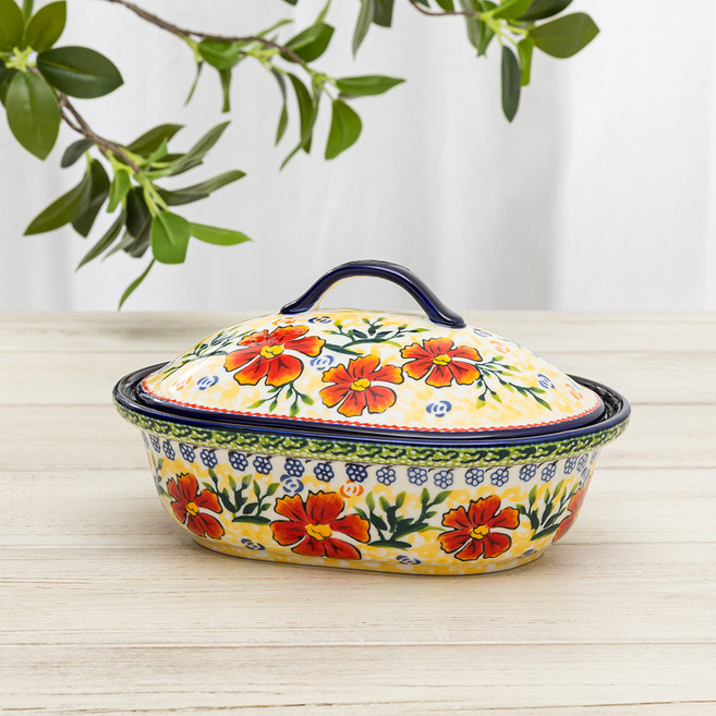 프라카 폴란드풍 도자기 타원 덮밥그릇, 레드시서스, 1개