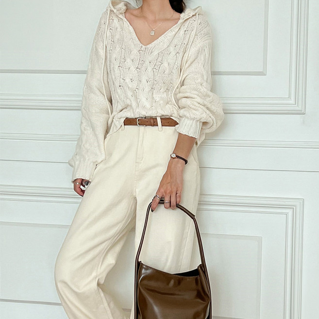 Chichills 女款麻花連帽日常羅紋長袖T恤 00550 T