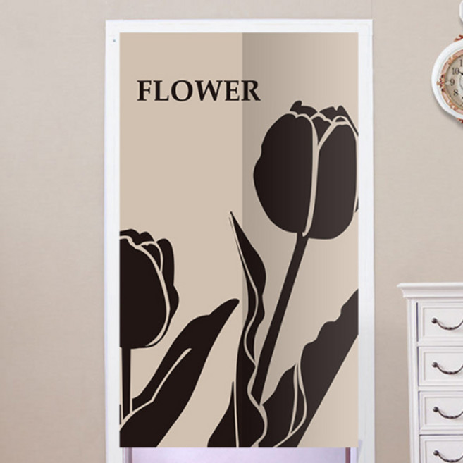 위더홈 블랙 플라워 스탬프 도어커튼