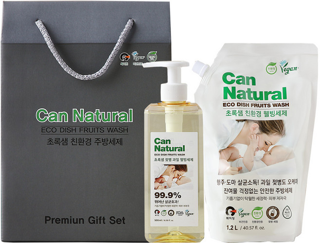 초록샘 젖병세척이 가능한 주방세제 본품 500ml + 리필 1.2L 세트, 1세트