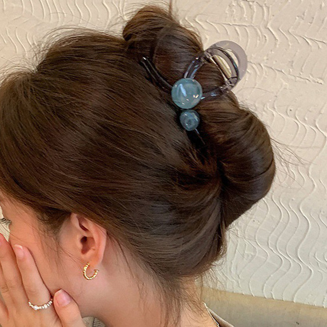 젤루나 더블 투명 컬러 구슬 심플 올림머리 헤어 고정 머리집게핀 H-211