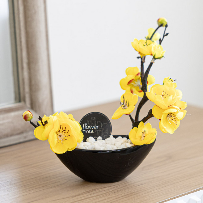 플라워트리 조화 봄날 매화 한조각 화분 세트 18 x 18 cm, 옐로우, 1개