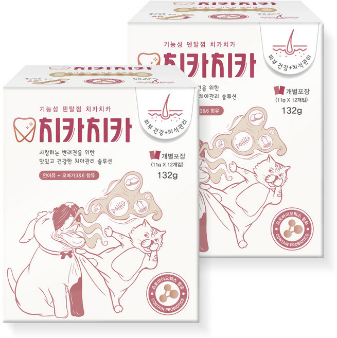 굿데이 강아지 치카치카 덴탈껌, 피부 건강, 132g, 2개