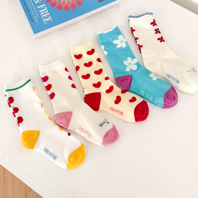 키즈퓨처 하트팝 중목 양말 5켤레