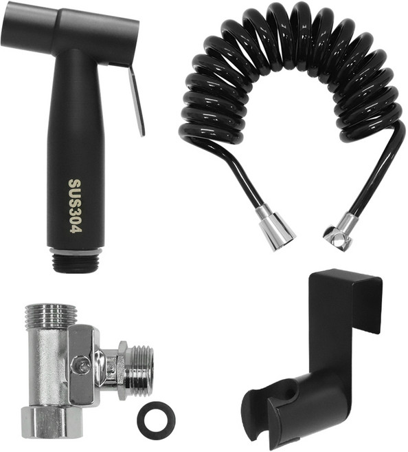 미리내 욕실청소 SUS 스프레이건 + 코일호스 3m 세트, 1세트, 블랙