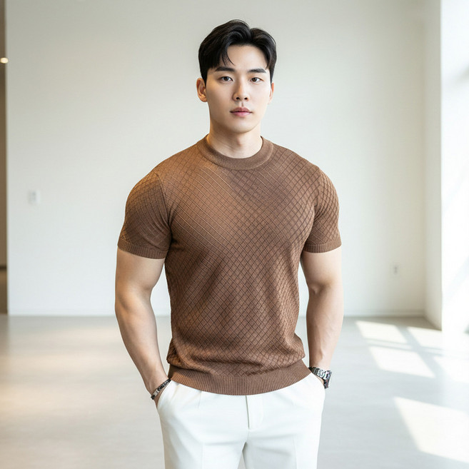 인피어스 남성용 얇은 반팔 니트 I263-123