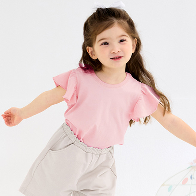 유니프랜드 여아용 프릴 5부 면 티셔츠