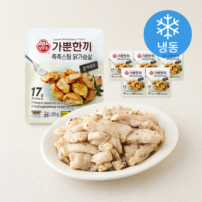 오뚜기 가뿐한끼 촉촉스팀 닭가슴살 블랙페퍼 (냉동), 100g, 1개, 6개입