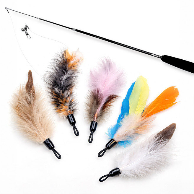 펫츠몬 고양이 깃털 5종 + 3단 낚싯대 세트, 혼합색상, 1세트