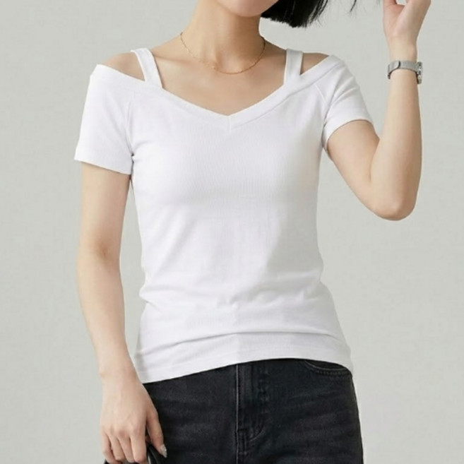 소니오 여성용 브이넥 스트랩 반팔 티셔츠