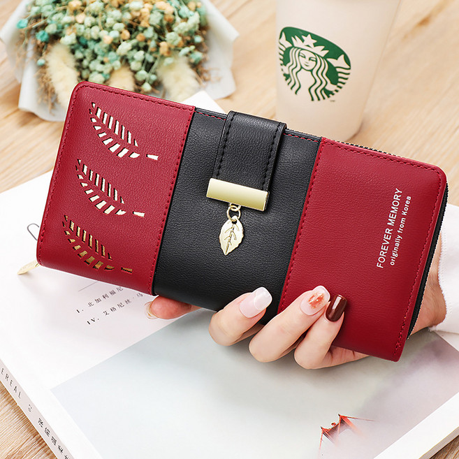 마더브띠 여성용 펀칭잎 배색 클러치 장지갑 MH215