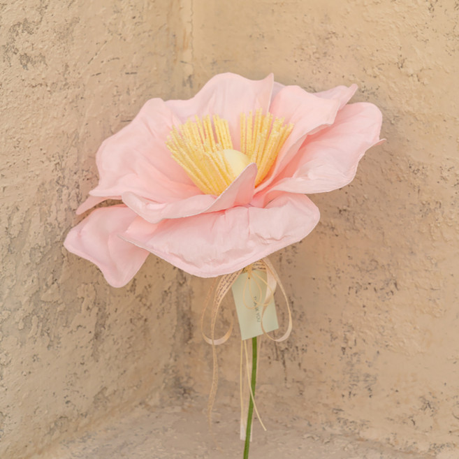 ASPASIA 人造山茶花巨大花 + 緞帶 + Thank you卡片明信片組, 柔和粉紅色, 1套