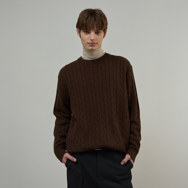 MIND BRIDGE 男士舒適麻花半寬鬆版型針織衫 MZKT71A3