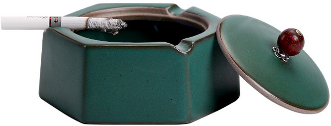 리몬 복고 도자기 뚜껑있는 재떨이, 그린, 1개