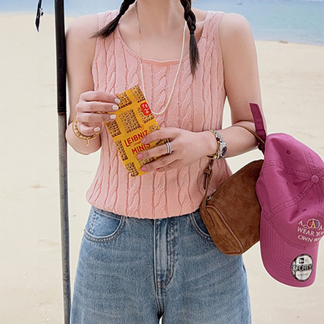 비비에모 여성용 트위스트 리쉬 니트 민소매 나시 10407