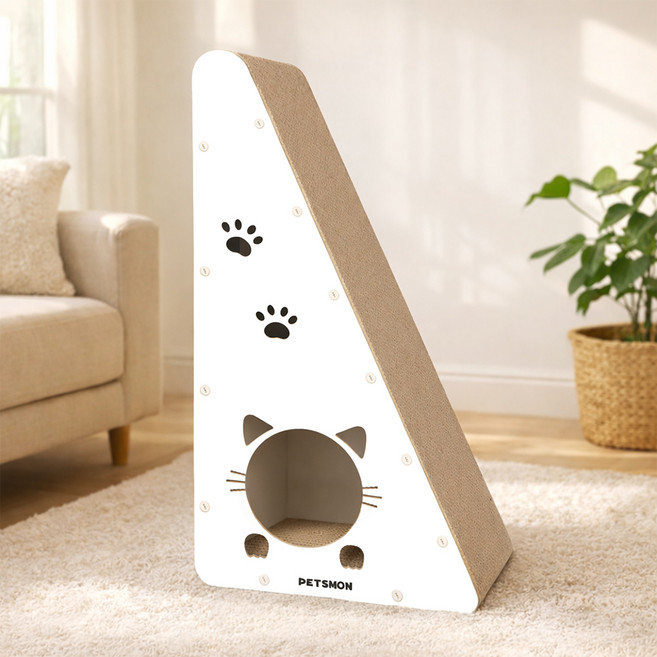 펫츠몬 고양이 수직 삼각형 스크래쳐 80cm, 화이트, 1개