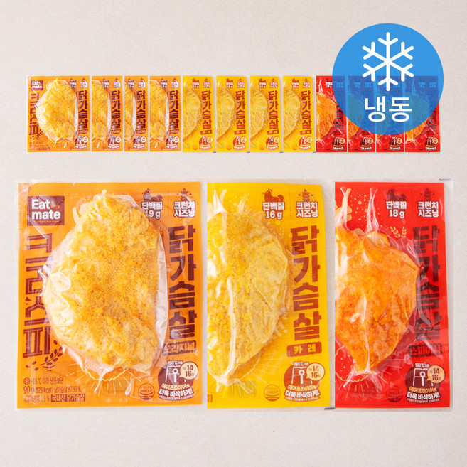 잇메이트 크리스피 닭가슴살 혼합 3종 x 5팩 세트 (냉동), 90g, 1개입, 15개