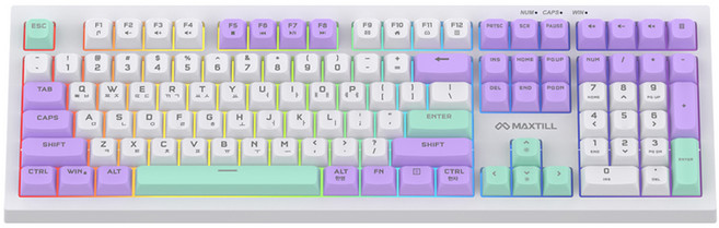 맥스틸 무소음 RGB 게이밍 사무용 유선 키보드, 라일락 미스트, GM-OK108, 제조사축