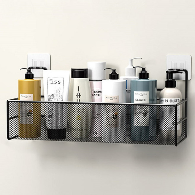 마켓플랜 욕실 물빠짐 벽 부착형 철제 선반, 블랙, 1개