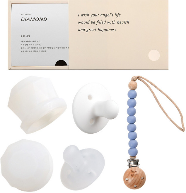 데일리라이크 봉봉 탄생석 노리개 젖꼭지 클립 세트, 4월 다이아몬드, 2단계(4개월이상), 1세트