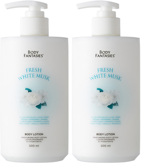 바디판타지 모이스처라이징 바디로션 프레시 화이트 머스크, 2개, 500ml